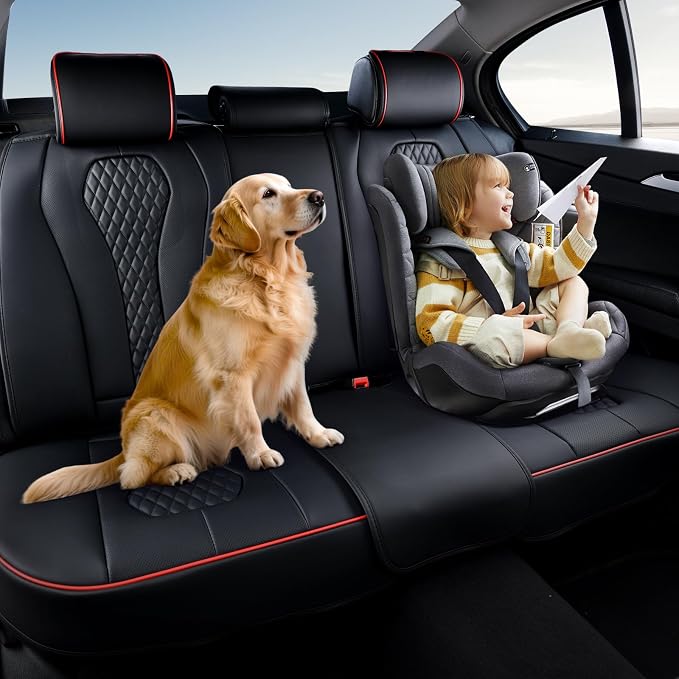Coverado Car Seat Covers, Rear Car Protectors, Black Leather Seat Covers, 3-Piece Waterproof Automotive Seat Covers for Back Seats Universal Fit for SUVs & Cars, All-Weather Protection