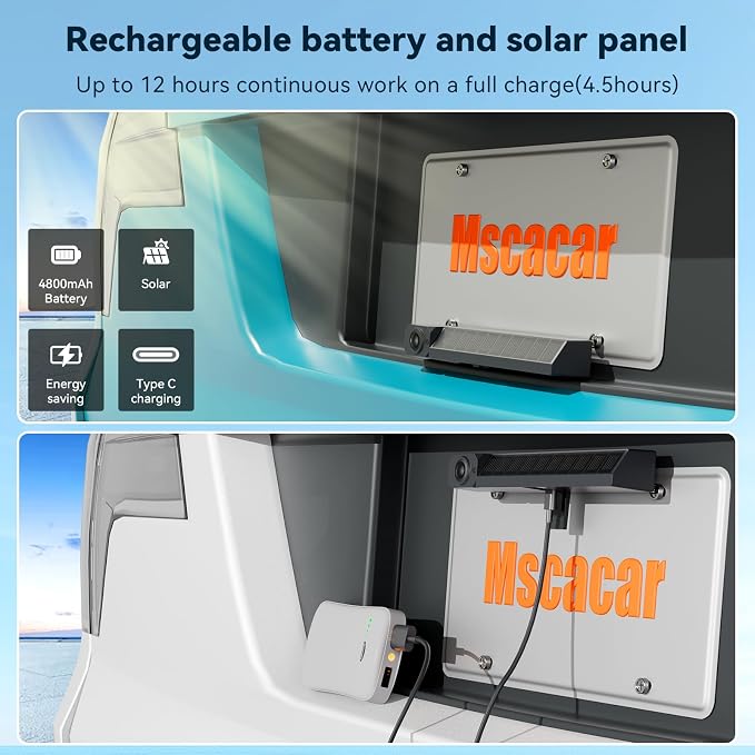 Solar Wireless Backup Camera with 5” IPS Monitor, Reversing System Powered by Rechargeable Battery and Solar Panel, 3-min Easy Installation, IP68 Waterproof, for Car, Trailer, RV, Pickup