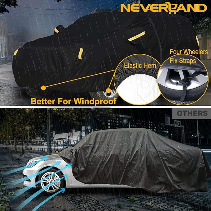 SUV Car Cover All Weather Waterproof Fit for Ford Explorer,Toyota Highlander,Jeep Grand Cherokee,Dodge Durango,Honda Pilot,Hyundai Palisade,Lexus RX for Automobiles Universal Fit SUV Up to 201"