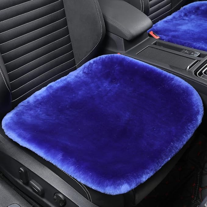 OGLAND Fluffy Fur Sheepskin Car Seat Covers for Universal Soft Cozy Fuzzy Auto Wool Seat Cushions Accessories, for 1 Front Seat (3 Pack Front, Blue)