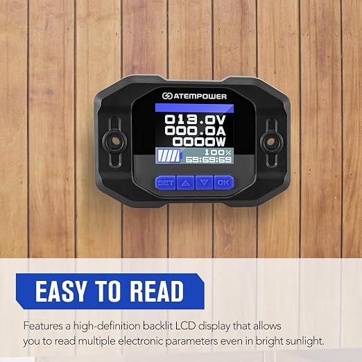 ATEM POWER 12V 500A Battery Monitor with Shunt Wire 12V Battery High Low Voltage RV Batteries Monitor Real-time Monitoring Voltage Current Watt Compatible with Lithium, Lead-Acid, AGM, Gel