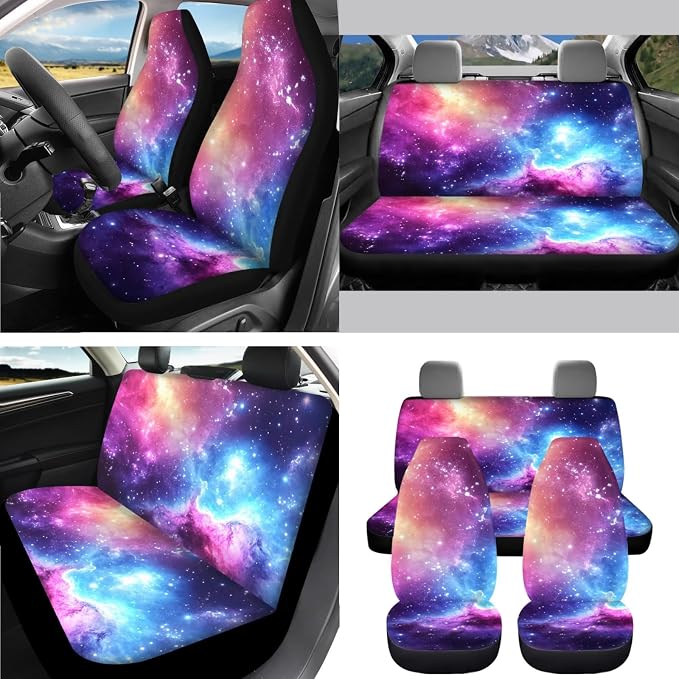 AFPANQZ 11Pack Galaxy Car Accessories Set Car Seat Covers Full Set with Steering Wheel Cover/Car Coaster/Handbrake Gear Shift Knob Covers/Seat Belt Shoulder Pads Auto Decoration Women Men Gift