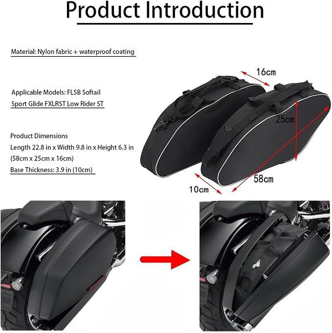 VITINO Motorcycle Saddlebag Liner Bags for Harley Softail Black 2 Packs | Fit for Sport Glide FLSB 2018-2021 Low Rider ST FXLRST 2022-2026| Waterproof Soft Luggage Organizer with Heavy-Duty Zippers