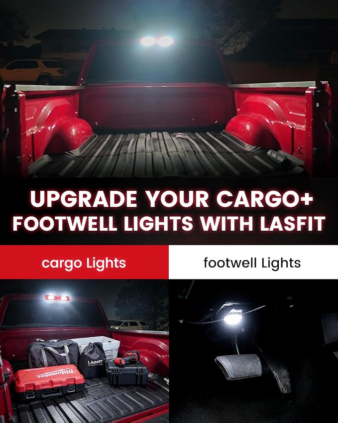 LASFIT for Ram 1500 Classic Cargo Light and Footwell Light 194 168 2825/921 912 W5W LED Bulbs for 2019-2024, Canbus White Combo Kit, 6000K, Non-Polarity, Pack of 4