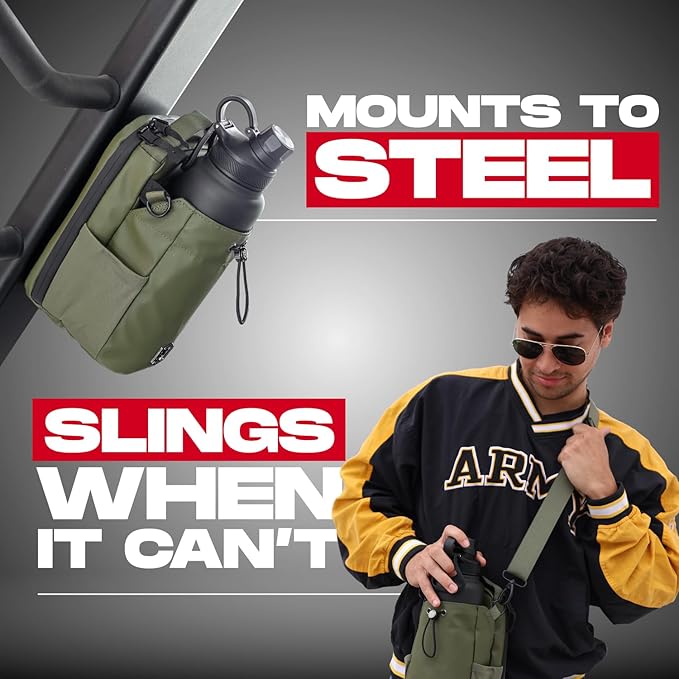Magnetic Bottle Bag Sling Bag for Men and Women | Gym Bag for Gym, Travel, Work, and Sports | Keep Your Items off the Dirty Gym Floor With Magnetic Attachment (Green)
