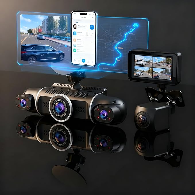 4 Cameras 1080P Dash Cam 4 Lens 3 Inch IPS Screen Car Black Box WiFi APP Control G-Sensor Car Driving Video Recorder Free 128GB TF Card