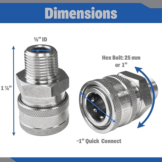Essential Washer Stainless Steel ⅜” Quick Connect Male NPT | Pressure Washer Quick Connect Fittings | 5000 PSI | Set Of 4