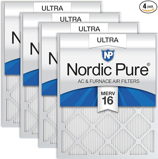 Nordic Pure 10x20x1 (Actual Size: 9 1/2 x 19 1/2 x 3/4) Pleated Ultra MERV 16 AC Furnace Air Filters–With 2.5X More Media for Allergy & Dust Relief, Max Efficiency & Low Airflow Resistance 4 Pack