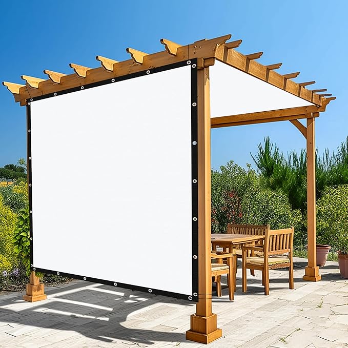 Amagenix 90% Pergola Shade Cover 5' X 8' Sun Shade Cloth with Grommets for Outdoor Garden Patio Porch, Commercial Grade 200 GSM - Cable Zip Ties Included (We Customized) GN108, White