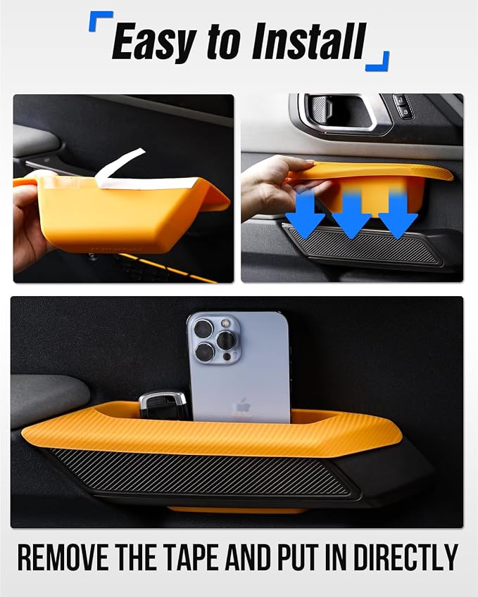 ROADER 4 PCS Door Handle Storage Box Compatible with Ford Bronco 2021-2025 (Not for Sport/2 Door) Non-Slip Storage Box for Ford Bronco accessories Pockets Storage to Store Minor Things - Orange