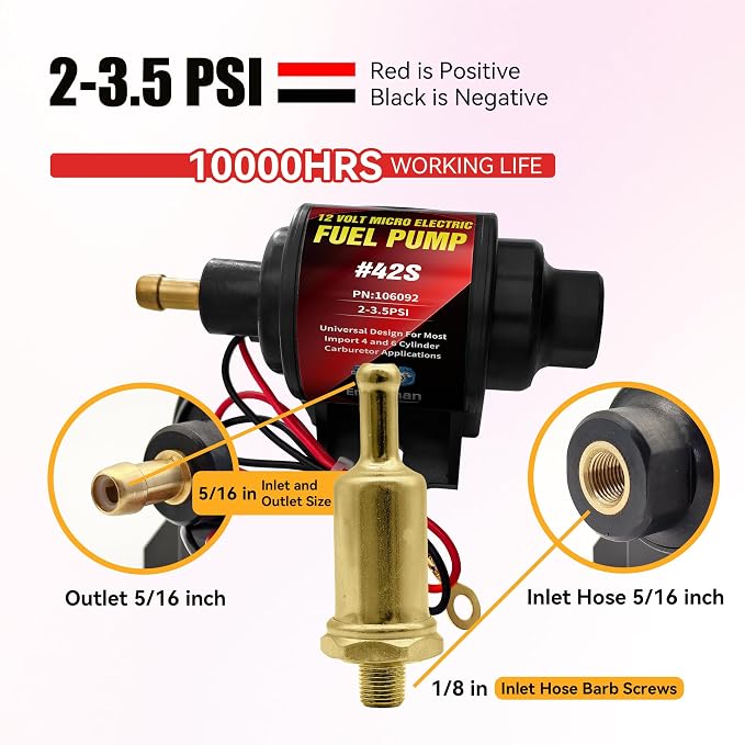 Electric Fuel Pump 2-3.5psi 12V Electric Transfer Universal Low Pressure Gas Diesel Fuel Pump for All 12V Motorcycle Cars Trucks Boats Carburetor