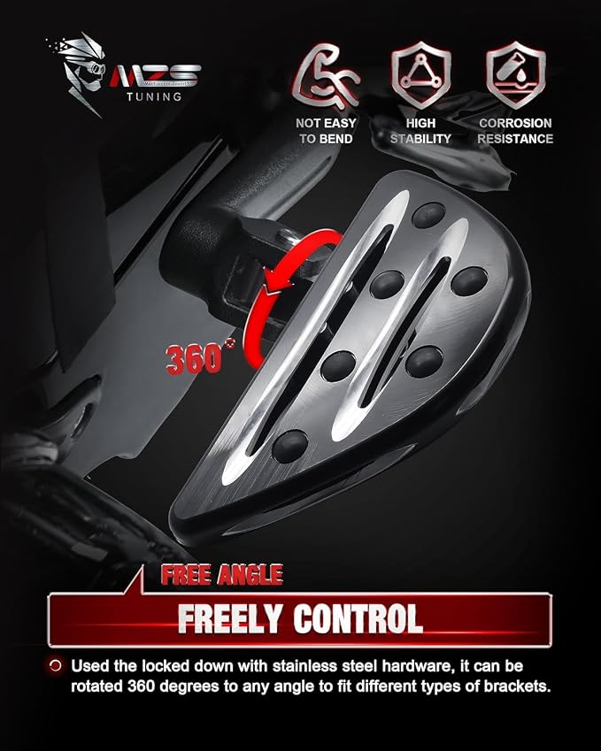 MZS Motorcycle Passenger Floorboards, Touring Rear Foot Pegs Footboards Footrest Bracket Black CNC Compatible with Road Glide Electra Tri Street Glide Road King Ultra CVO FLD 1993-2025