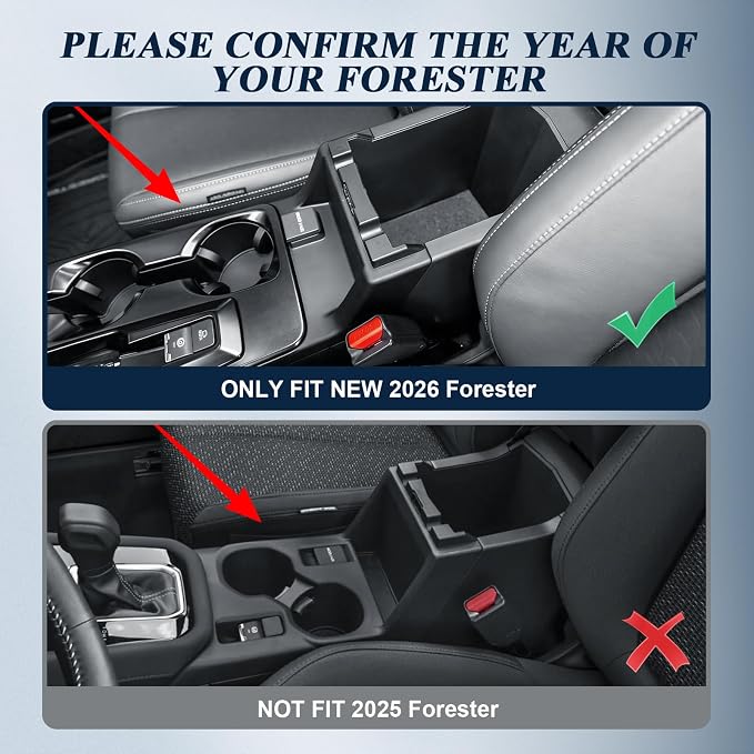 BIBIBO 3Pcs for New 2026 Subaru Forester Center Console Organizer 2026 Subaru Forester Console Armrest Tray+Cup Holder +Wireless Charging Mat Forester Insert Organizer (Not for 2025 Forester)