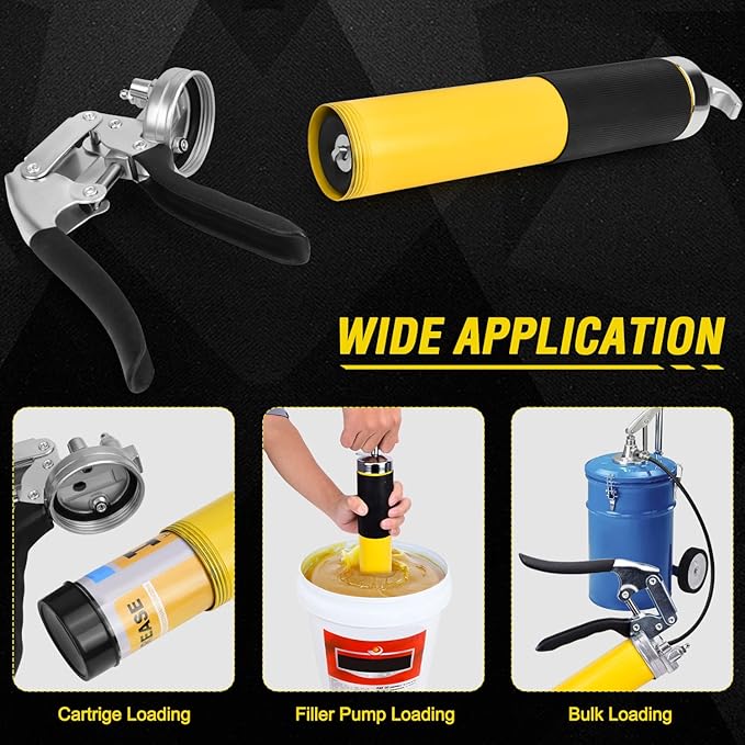 Grease Gun Kit, 7000 PSI Heavy Duty Pistol Grip Grease Gun with 14 oz Capacity, Includes 18 Inch Resin Flex Hose, Double Handle Grease Coupler and Other Accessories, Grease Gun for Automotive, Marine