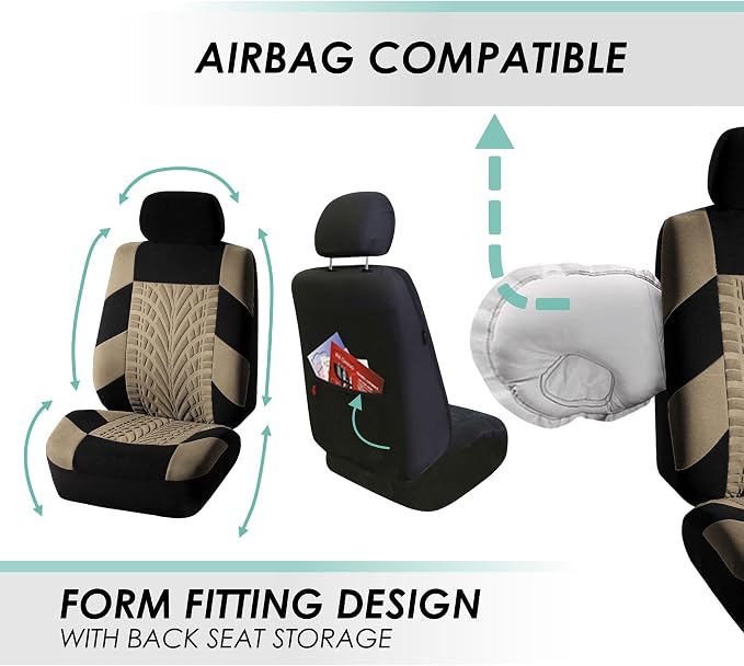 FH Group FB071115 + F11306 Travel Master Seat Covers (Beige) Full Set – Universal Fit for Cars Trucks and SUVs