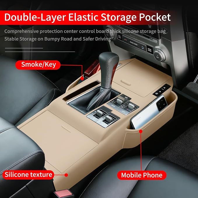 Central Control Silicone Storage Box Seat Gap Storage Box Silicone Pad Tray Organizer for 2010-2021 Lexus GX460 Modified Lexus GX460 Accessories (Beige)