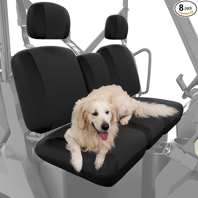 KEMIMOTO UTV Seat Covers Black Split Bench Compatible with Can Am Defender | Scratch-resistant 1680D oxford fabric, Waterproof,Easy to Clean, hook and loop,w/Headrest Cover Front Two Doors Split Bench