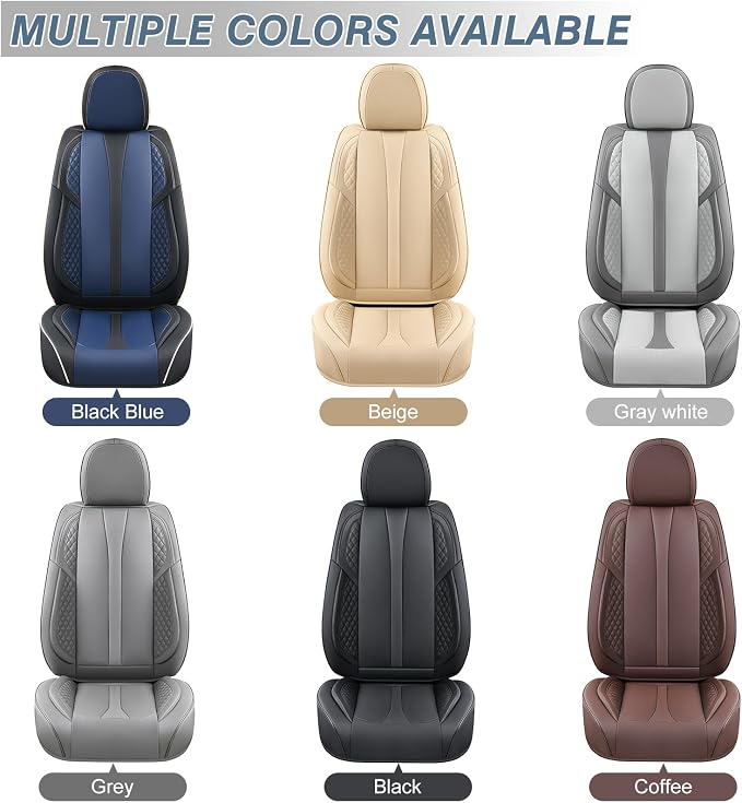 2-Seater Car Seat Covers Full Set Waterproof and Breathable Nappa Leather, Fit for Front Seats of Cars, Compatible with Airbags, Car Seat Protector Covers for Most Cars - Black Blue
