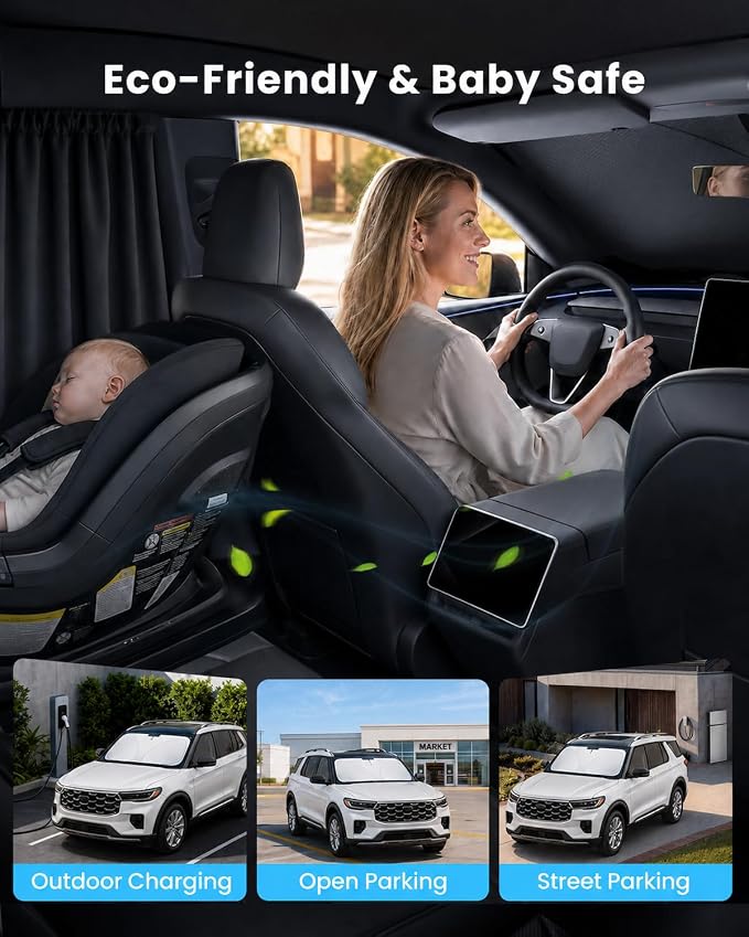 REEVAA 2026 3rd Pro Windshield Sunshade for 2020-2026 Ford Explorer | Dual-Layer Heat & Sun Defense, OEM Design | Foldable Sun Shade Car Accessories with Storage Bag