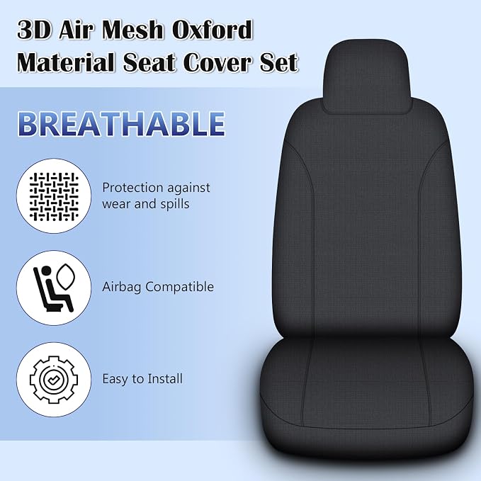 Custom-Fit Front Seat Cover for 2006-2025 Isuzu NPR, Premium Automotive Black Bucket Seat Cover with Molded Headrests, Airbag Compatible, Quick Setup Interior Cover for 2006-2025 Isuzu NPR