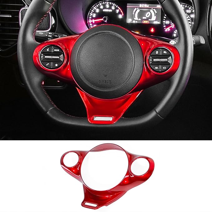 ABS Car Steering Wheel Frame Cover Steering Wheel Button Panel Frame Compatible with Kia Soul GT 2020-2025 Accessories (Glossy Red Style)