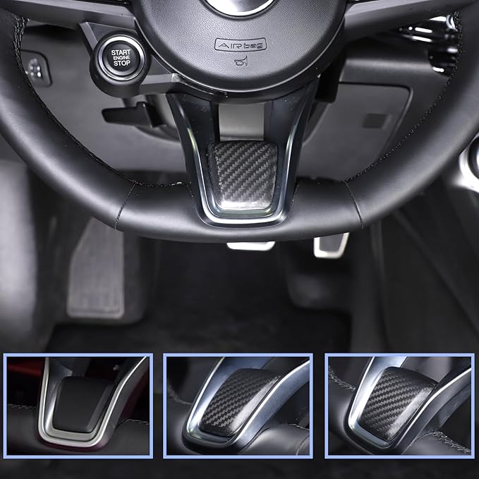 Carbon Fiber Central Steering Wheel Trim Strip Compatible with Alfa Romeo Giulia Stelvio Tonale 2020 2021 Steering Wheel Bottom Decoration Panel Cover Auto Accessories (Matte Black)