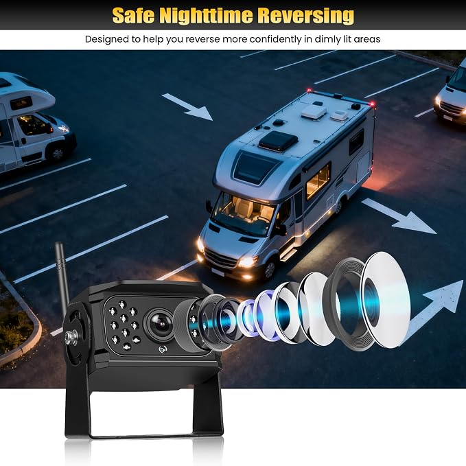 10.1 Inch Wireless Backup Camera Monitor Digital Signal Stable BSD Night Vision with Front Rear View IP68 Waterproof Camera for Truck/Car/Pickup/SUV/Tractors/Bus/Pickup