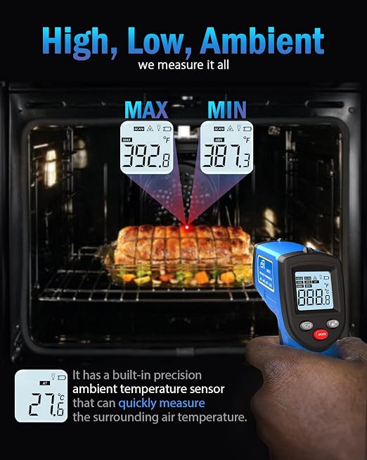 Infrared Thermometer Laser Temperature Gun, Digital Surface Heat Temp Gun Non-Contact for Cooking Food, Pizza Oven, Griddle Meat, Refrigerator, HVAC, Grill, Engine -58℉~752℉