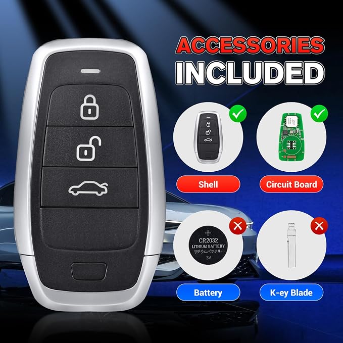 Autel Original Universal Key Fob Replacement, 3-Button Keyless Entry, 2026 Programmable Blank Key IKEYAT003BL, Dual-Band, 130FT Remote, OE-Quality, Work with KM100 Scan Tool