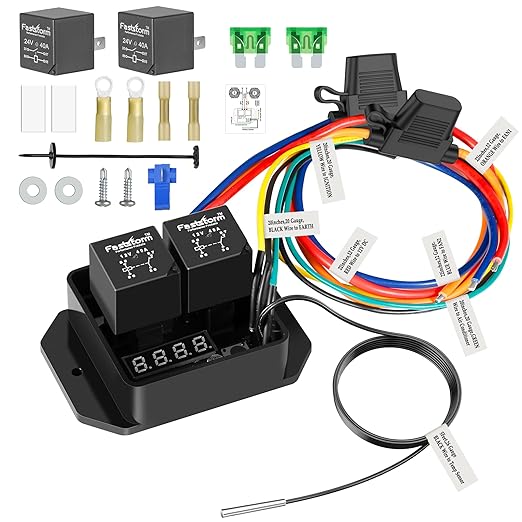 Digital Radiator Fan Switch Kit 12V/24V, Adjustable 104°F-230°F w/Dual Electric Fan Switch Kit Replace #0444, Dual Fan Control, IP54