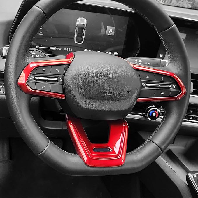 Premium Car Steering Wheel Handle Frame Cover, Compatible with Chevy Equinox RS 2025-2026 Accessories– Anti-Slip, Universal Fit, Easy Install & Luxury Upgrade Accessories (Red)