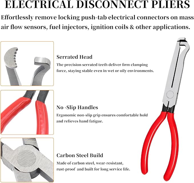 2Pcs Electrical Disconnect Pliers Set, Automotive Electrical Connector Removal Tool for Locking Push Tab Plugs, Straight and Angled Pliers for Tight Spaces, Electrical Connector Separator Tool