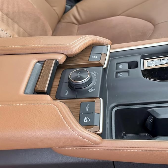 2Pcs Armrest Box Top Button Glitter Interior Modifications Compatible with Toyota Grand Highlander 2024 2025 2026 Fit for 2024-2026 Grand Highlander ABS Accessories(Wood Grain)