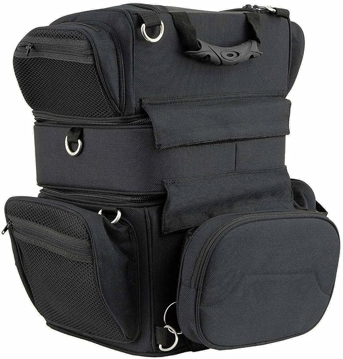 Milwaukee Leather MP8165 Large Black Textile Motorcycle Triple Barrel Sissy Bar Rack Bag with 5 Bonus Pockets - Large