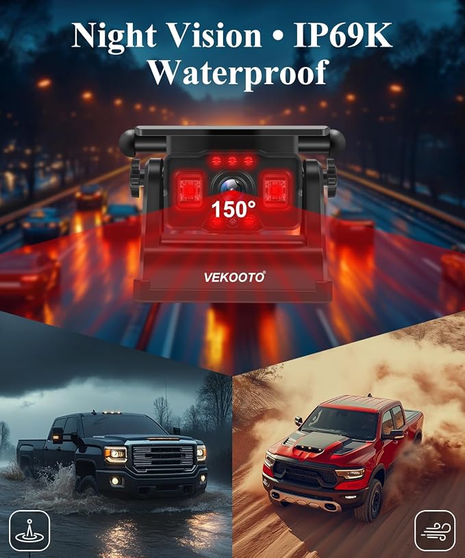 VEKOOTO VK7 Pro Magnetic Solar Wireless Backup Camera, 7'' IPS Touchscreen Monitor HD1080P No Wiring 15,800mAh Rechargeable Camera System for Hitching Gooseneck Horse Trailer RV Camper Car Truck