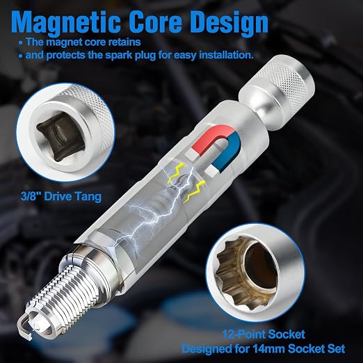 BETOOLL 15pcs Compression Tester with Spark Plug Tester & 14mm&16mm Magnetic Swivel Spark Plug Socket - 300PSI Engine Cylinder Compression Gauge Automotive Tool
