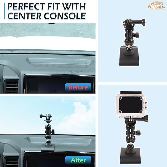 Car Center Console Dash Cam Mount Holder Compatible with Nissan Frontier 2022 2023 2024, Dashboard Panel Car Action Cameras Bracket for Video Record, 180° Rotation Adjustable Stabilizer Accessories