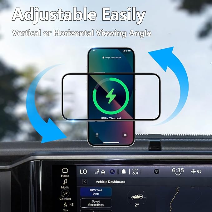 for Jeep 2024 2025 2026 Wrangler JL JLU Gladiator JT 4XE Phone Mount, Wireless Charging Phone Holder for JEEP Wrangler Gladiator 2/4 Door Accessories, Made of Metal, for All Smartphones (NOT fit JK)