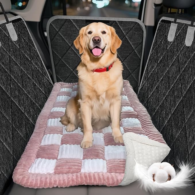 Bundle-2 Items,Thickened Dog Bed for Car Back Seat,Upgraded Bottom Non-Slip,Fits Hard Bottom car seat Cover for Dogs,Premium Mixed Color,Dog Car Seat Cover