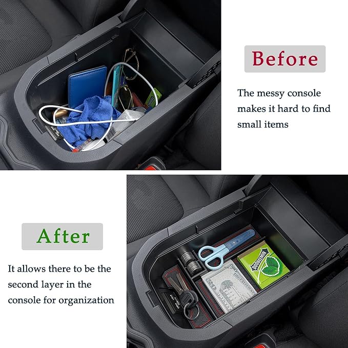 JDMCAR Custom Liners (Red Trim) and Center Console Organizer (Red) Compatible with 2022 2021 2020 2019 RAV4 Accessories