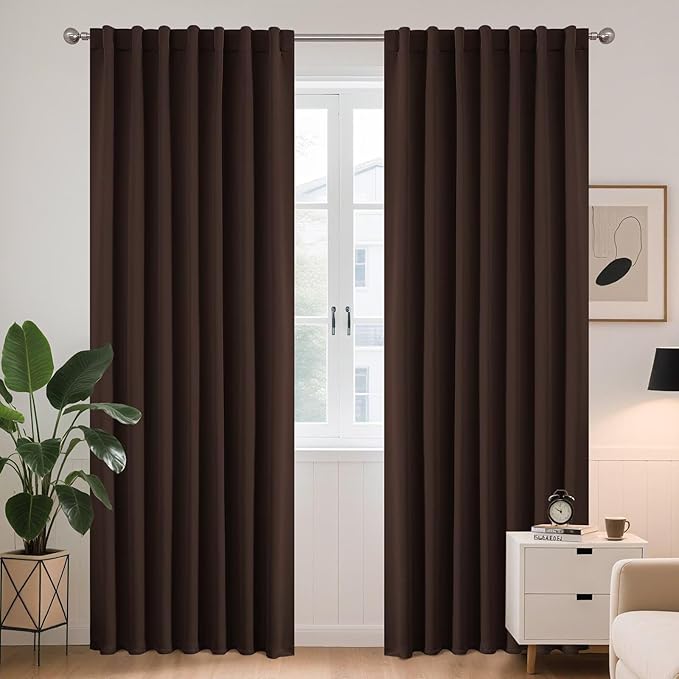 Joydeco Blackout Curtains 84 Inch Long for Bedroom, Thermal Insulated Black Out Curtains 2 Panels Set, Room Darkening Drapes for Living Room Window (W52 x L84 Inch, Chocolate)
