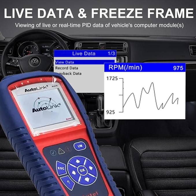 Autel AutoLink AL419 Vehicle OBDII/CAN Code Reader TFT Color Display Clears Codes and resets Monitors Views Freeze Frame Data DTC Definitions VIN