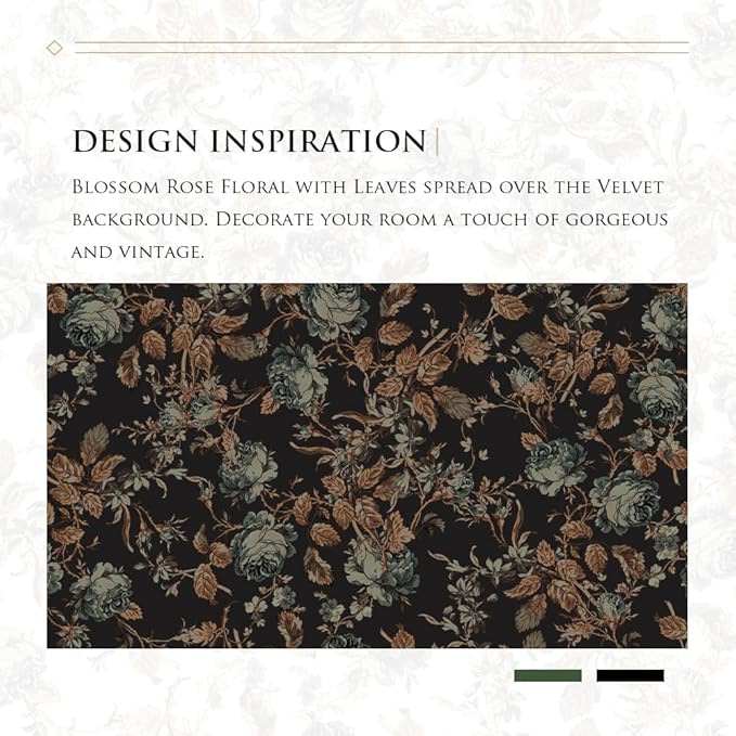 StangH Floral Print Velvet Curtains 72 inches Long for Bedroom, Black Room Darkening Thermal Insulated Window Drapes for Kitchen/Balcony/Bay Window, W52 x L72, 2 Panels