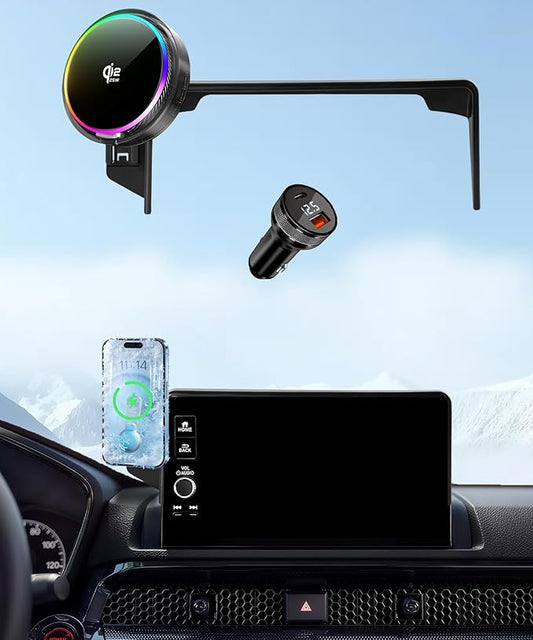 Qi2.2 25W Magnetic Car Mount Charger for Honda CR-V 2023-2026/HR-V 2023-2026 Accessories 7/9 Inch Screen Fixed Clip Fast Charging Cell Phone Holder with Cooling Fan＆54W Fast Adapter