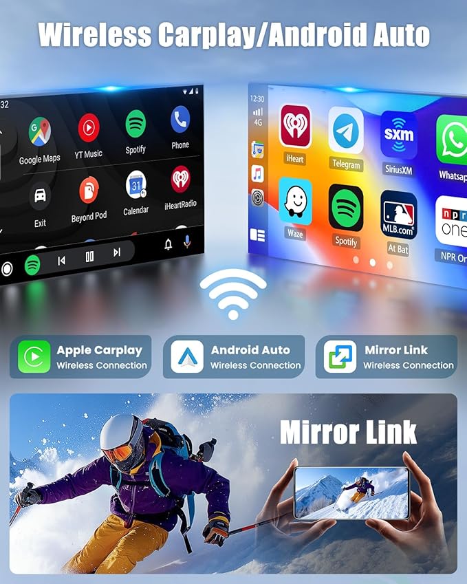 [Double USB] Single Din 1280*452 Incell Touchscreen Radio Wireless Apple Car Play, 6.5 inch Single Din Bluetooth Radio with FM/AM/RDS, EQ Settings, Type-C Port, Bluetooth, Mirror Link + Backup Camera