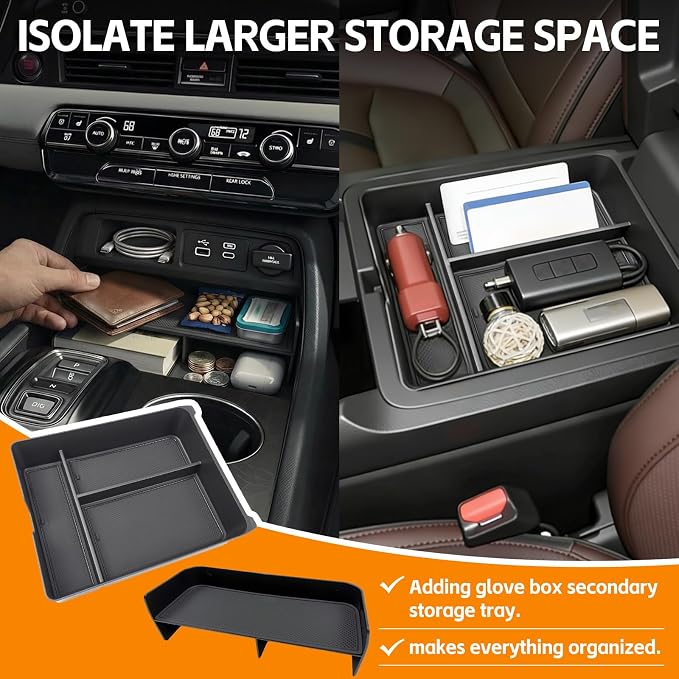Center Console Organizer Armrest Tray Compatible with 2023-2026 Honda Pilot&2026 Honda Passport Storage Box Insert for Pilot Passport Accessories