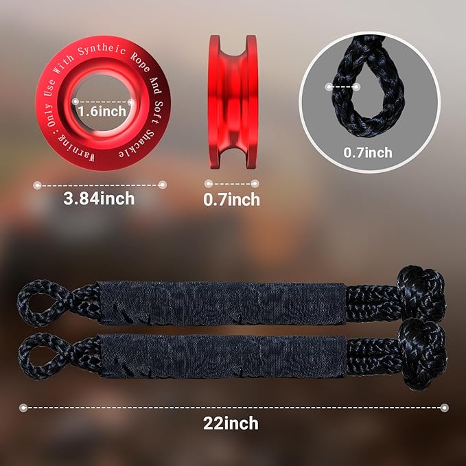 Synthetic Soft Shackle Rope 1/2" x 22" Black Recovery Tow Shackles with Red Recovery Ring 56,000lb Breaking Strength Soft Shackle Recovery Kit for SUV ATV Truck Jeep, Safer Than Metal Shackle