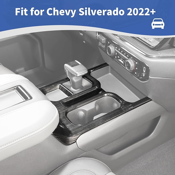 for Silverado Center Console Gear Shift Panel Trim Cover Fit for Chevy Silverado 2022+ Black Wood Grain Interior Accessories 4pcs