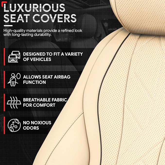 Touring Series Leatherette Full Set Seat Covers Universal for Cars Trucks SUV, Beige, CA-SC-Touring-Full-BE