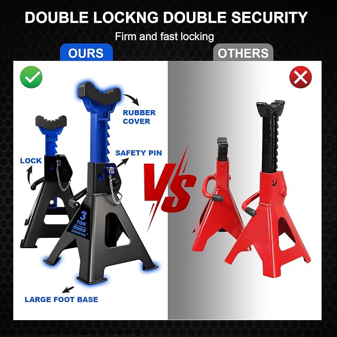 3 Ton (6,600 LBs) Jack Stands with Double Pin Locking,Rubber Cover and Large Foot Base,11"-17" Adjustable Height,Heavy Duty Car Jack Stands,Lifting SUV,MPV,Pickup Truck,ATV/UTV,1 Pair,Blue